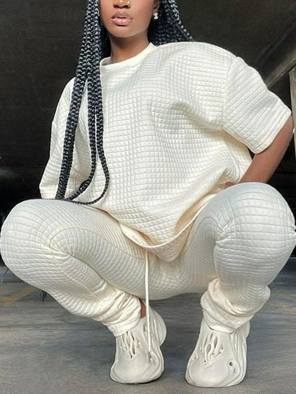 Short Sleeve Quilted Pants Set